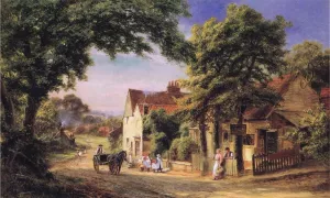 A Village Scene by Robert Gallon - Oil Painting Reproduction