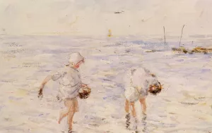 Gathering Shells at the Beach by Robert Gemmell Hutchison Oil Painting