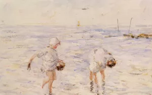 Gathering Shells at the Beach Oil painting by Robert Gemmell Hutchison