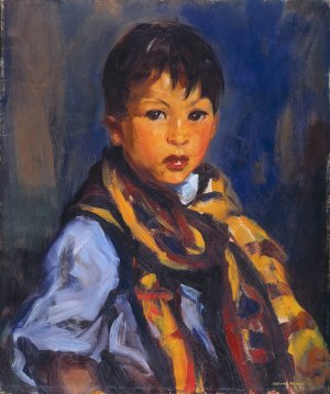 Boy with Plaid Scarf by Robert Henri Oil Painting