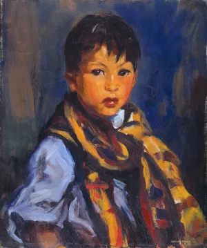Boy with Plaid Scarf by Robert Henri Oil Painting