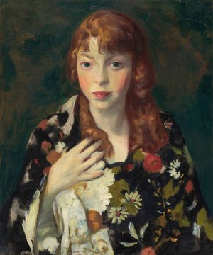 Edna Smith in a Japanese Wrap by Robert Henri Oil Painting