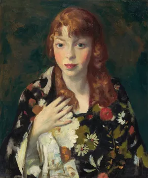 Edna Smith in a Japanese Wrap by Robert Henri Oil Painting