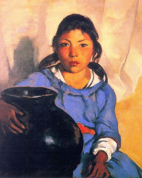 Gregorita with the Santa Clara Bowl by Robert Henri - Hand-Painted Oil Painting Reproduction