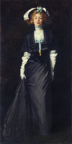 Jessica Penn in Black with White Plumes by Robert Henri Oil Painting