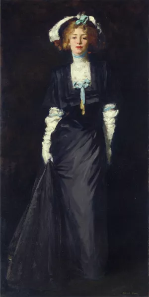 Jessica Penn in Black with White Plumes by Robert Henri Oil Painting