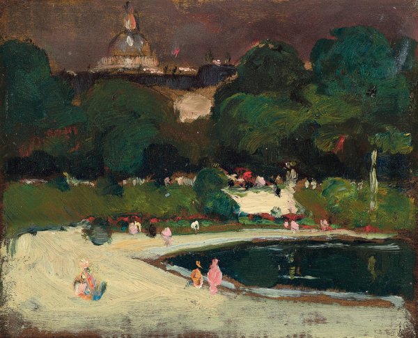 Luxembourg Gardens, Stormy Sky by Robert Henri - Hand-Painted Oil Painting Reproduction