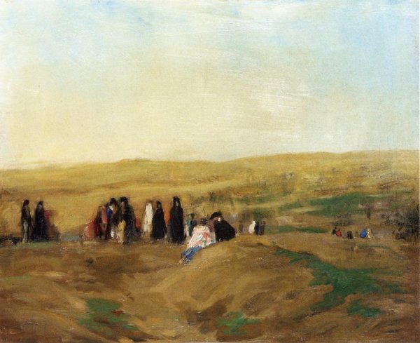 Main Product Photo of Procession in Spain also known as Spanish Landscape with Figures Painting by Robert Henri