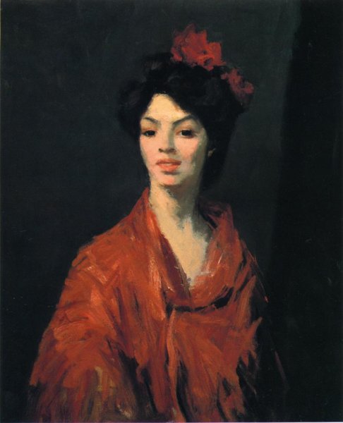 Spanish Woman in a Red Shawl by Robert Henri - Hand-Painted Oil Painting Reproduction
