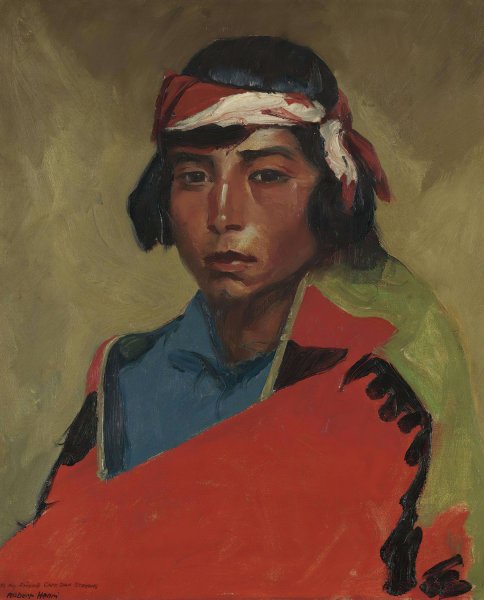 Young Buck Of The Tesuque Pueblo  by Robert Henri - Hand-Painted Oil Painting Reproduction