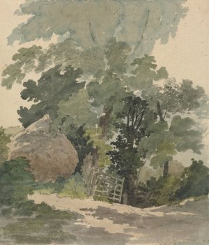 A Country Lane with Haystack and Gate by Robert Hills Oil Painting