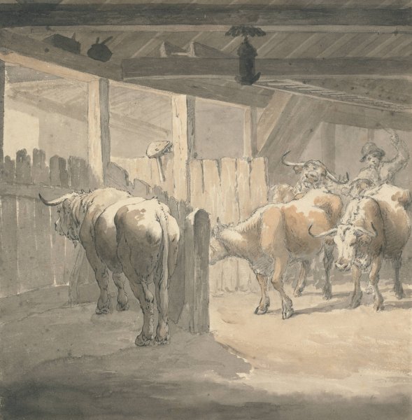 Main Product Photo of A Cow Byre Painting by Robert Hills