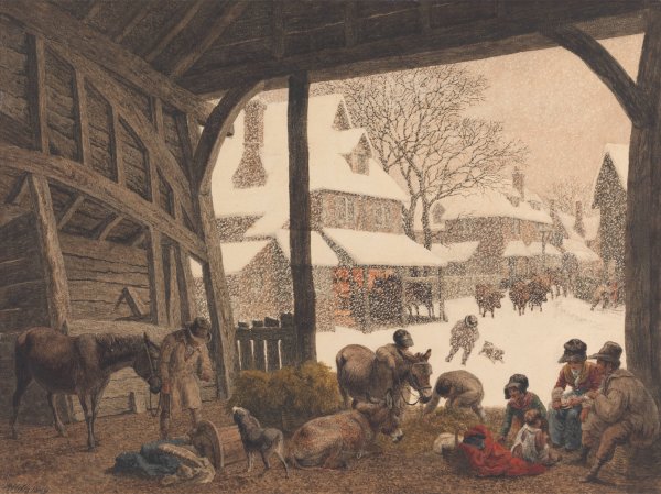 Main Product Photo of A Village Snow Scene  Painting by Robert Hills