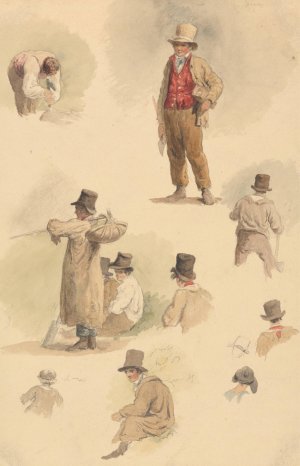 A Woodcutter and Other Studies by Robert Hills Oil Painting