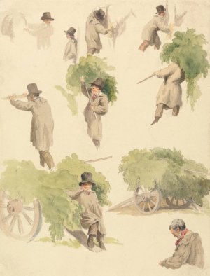 Carting Hops and Other Studies by Robert Hills Oil Painting
