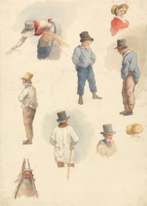 Farm Laborers and Other Studies by Robert Hills Oil Painting