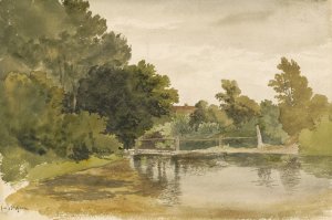 Reflections in a Wooded Pool by Robert Hills Oil Painting