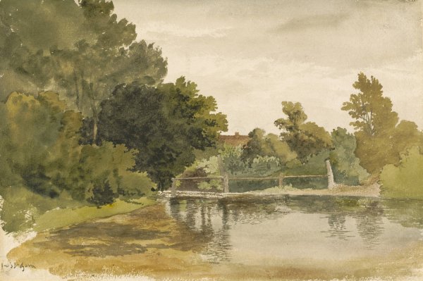 Main Product Photo of Reflections in a Wooded Pool Painting by Robert Hills