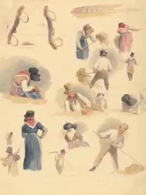 Studies of Haymakers by Robert Hills Oil Painting
