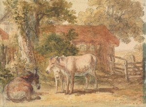 Three Donkeys by Robert Hills Oil Painting