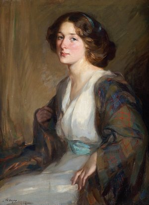 A winsome maid, circa by Robert Hope Oil Painting