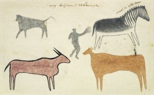 Copies of San rock paintings depicting creatures by Robert Jacob Gordon Oil Painting