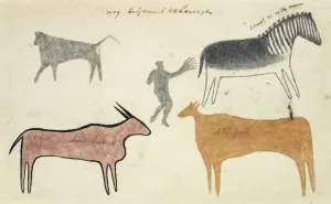 Copies of San rock paintings depicting creatures by Robert Jacob Gordon Oil Painting
