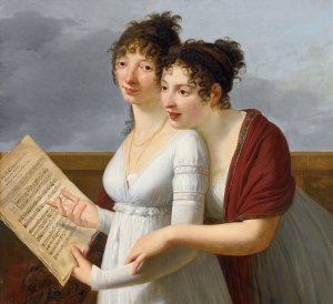 Portrait Of Two Elegantly Dressed Ladies by Robert Jacques Francois Lefevre Oil Painting