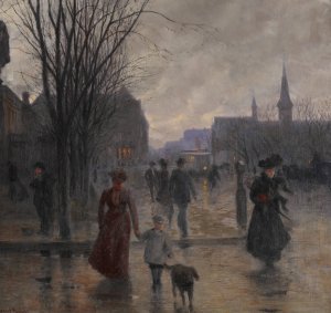Rainy Evening on Hennepin Avenue by Robert Koehler Oil Painting