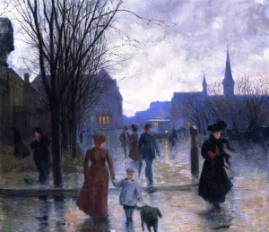 Rainy Evening on Hennepin Avenue by Robert Koehler - Oil Painting Reproduction