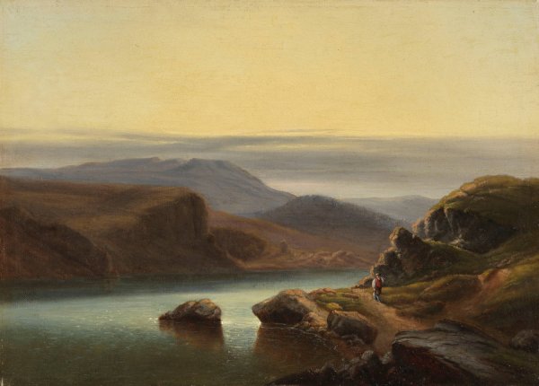 Main Product Photo of Schottische Landschaft mit Fischer am Ufer Painting by Robert Kummer