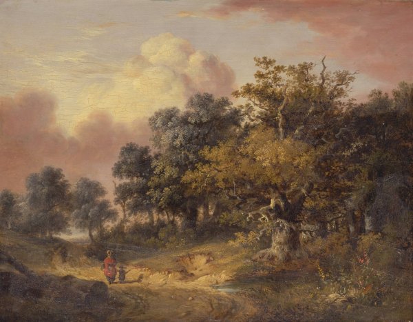Wooded Landscape with Woman and Child Walking Down a Road by Robert Ladbrooke - Hand-Painted Oil Painting Reproduction