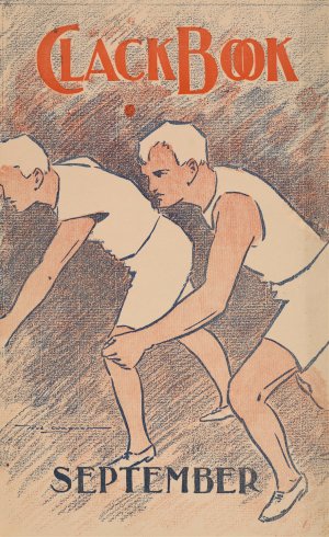 Poster shows two male athletes preparing to race by Robert Leicester Wagner Oil Painting