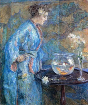 Girl in Blue Kimono by Robert Lewis Reid - Oil Painting Reproduction
