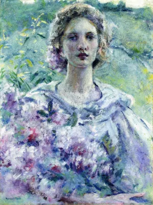 Girl with Flowers by Robert Lewis Reid - Oil Painting Reproduction