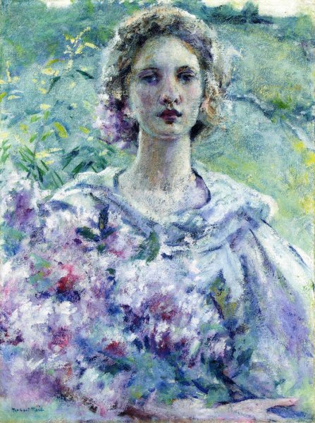 Main Product Photo of Girl with Flowers Painting by Robert Lewis Reid