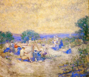 People Sketching by the Shore by Robert Lewis Reid Oil Painting