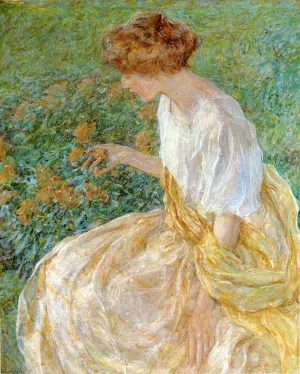 The Yellow Flower (also known as The Artist's Wife in the Garden) by Robert Lewis Reid Oil Painting