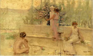 Three Figures in an Italian Garden by Robert Lewis Reid - Oil Painting Reproduction