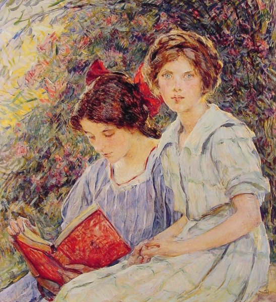 Main Product Photo of Two Girls Reading Painting by Robert Lewis Reid