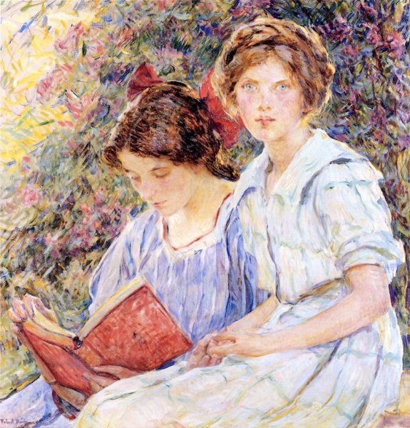Main Product Photo of Two Women Reading Painting by Robert Lewis Reid