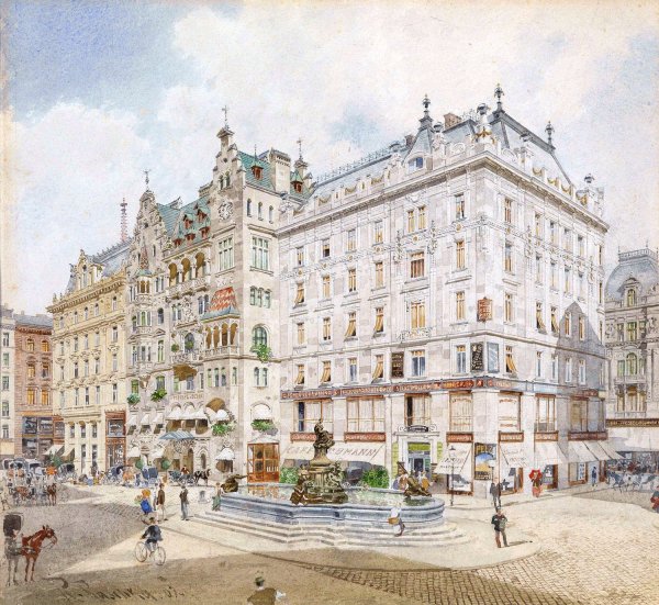 Donnerbrunnen am Neuen Markt  by Robert Raschka - Hand-Painted Oil Painting Reproduction