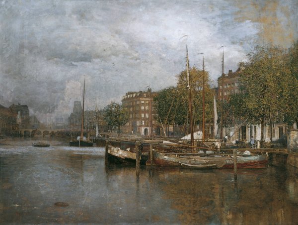 Kanal in Rotterdam  by Robert Russ - Hand-Painted Oil Painting Reproduction