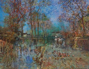 Landschaft mit Pferdegruppe by Robert Russ Oil Painting
