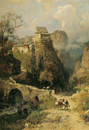 Schlucht und Einsiedelei San Romedio bei Val di Non by Robert Russ Oil Painting