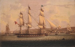 A Man-Of-War Of The Red Squadron, Departing The 'tail Of The Bank'Anchorage On The Clyde by Robert Salmon Oil Painting
