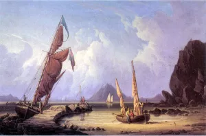 Along the Shore also known as Going Ashore by Robert Salmon - Oil Painting Reproduction
