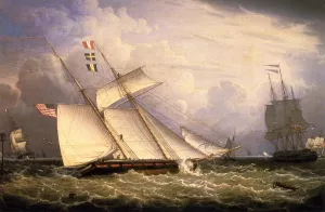 American Schooner under Sail with Heavy Seas by Robert Salmon Oil Painting