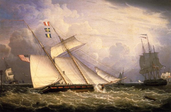Main Product Photo of American Schooner under Sail with Heavy Seas Painting by Robert Salmon