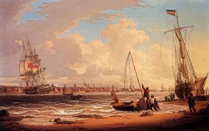 An English Vessel Off The Liverpool Waterfront On The River Mersey by Robert Salmon - Oil Painting Reproduction